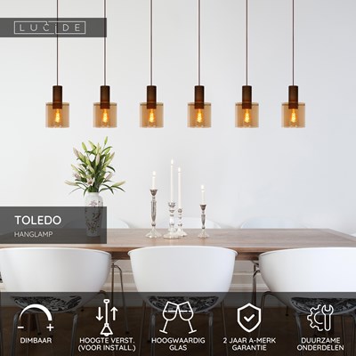 Lucide TOLEDO - Hanglamp - Ø 20 cm - 3xE27 - Amber